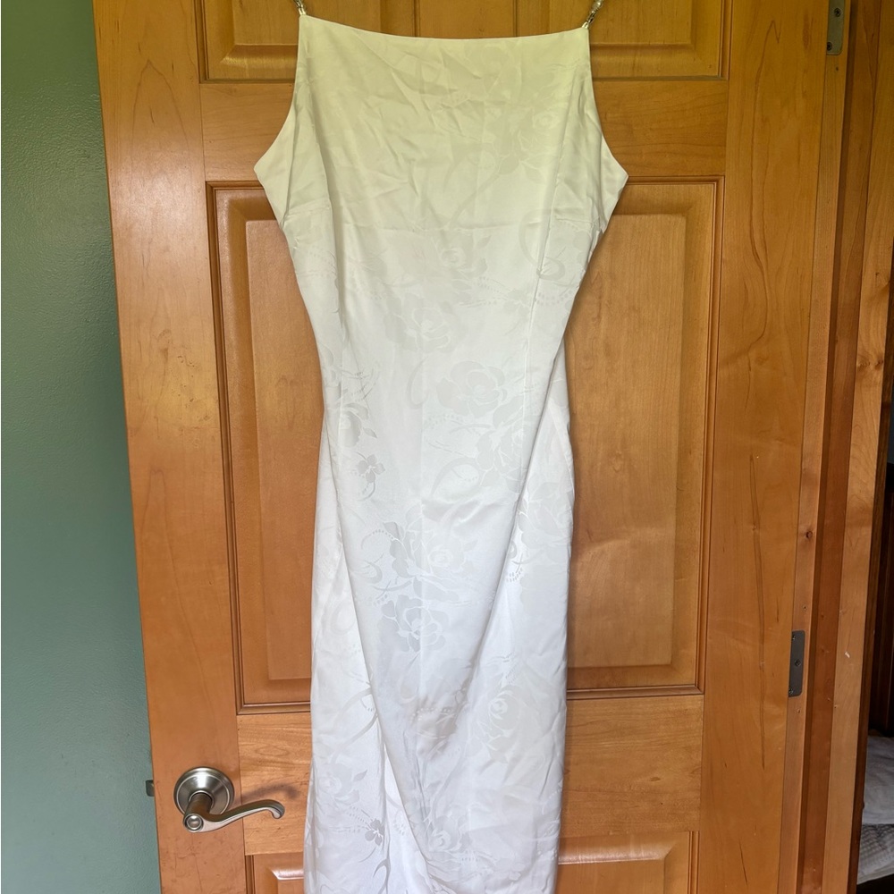 White Spaghetti Sheath Midi Dress with unique pearl straps